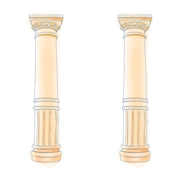 Greek doodle column Doric Ionic Corinthian columns. Vector illustration. Classical architecture