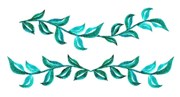 Conjunto de ramas con hojas verdes sobre un fondo blanco para el diseño. Ilustración vectorial EPS10 — Archivo Imágenes Vectoriales