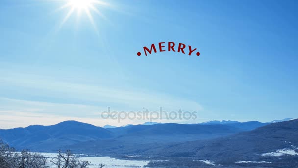 Escrita à mão branco Feliz Natal animação caligrafia lettering texto no inverno nevado natureza fundo Para vídeo cartão. Sentimento feliz — Vídeo de Stock