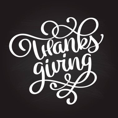 Şükran günün kutlu olsun hat koyu arka plan üzerinde metin yazı yazılmış el. El Şükran günü tipografi poster çekilmiş. Vektör vintage tarzı