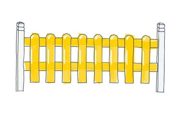 Lapos lécek, kerítés vicces vázlat festett sárga vektor vázlatot doodle stílus a tollat a papír, a tér a szöveg fehér háttéren — Stock Vector