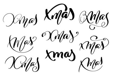 xmas hat kelime yazı kümesi. Noel ve yeni yıl tatilleri. Vektör çizim Eps. Dekor için tebrik kartı