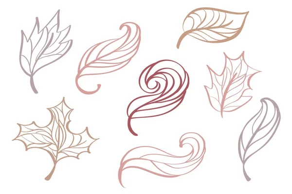 Set von Doodle-Skizze Stil dekorative mehrfarbige Blätter. Vektorillustration — Stockvektor
