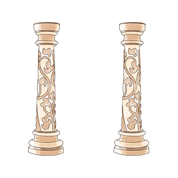 様式化されたギリシャの落書きドリス式イオン コリント式柱。ベクトルの図。古典的なアーキテクチャ — ストックベクタ