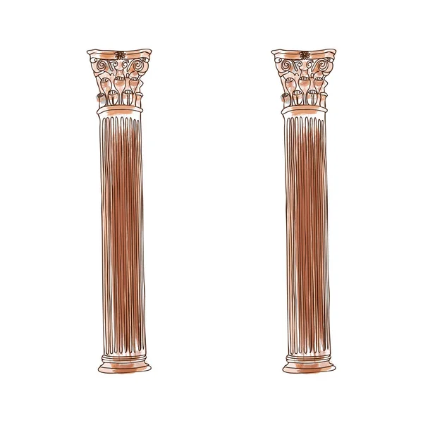 Stiliserade grekiska doodle kolumn doriska Joniska korintiska kolonner. Vektorillustration. Klassisk arkitektur — Stock vektor