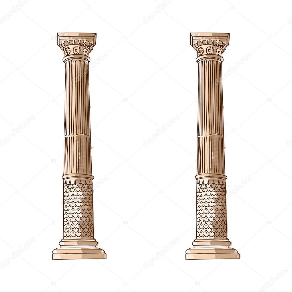 Stylized Greek doodle column Doric Ionic Corinthian columns. Vector illustration. Classical architecture