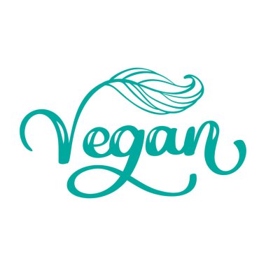 Hat el beyaz zemin üzerine yeşil kelime Vegan yazılı yazı. Elle çizilmiş modern yazı tipi. Vektör çizim