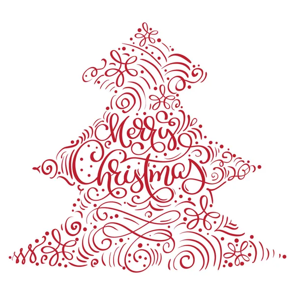Feliz Navidad texto vectorial Caligrafía Diseño de letras en forma de árbol de Navidad. Tipografía creativa para el cartel de regalo de felicitación navideña. Caligrafía Estilo de fuente Banner — Vector de stock