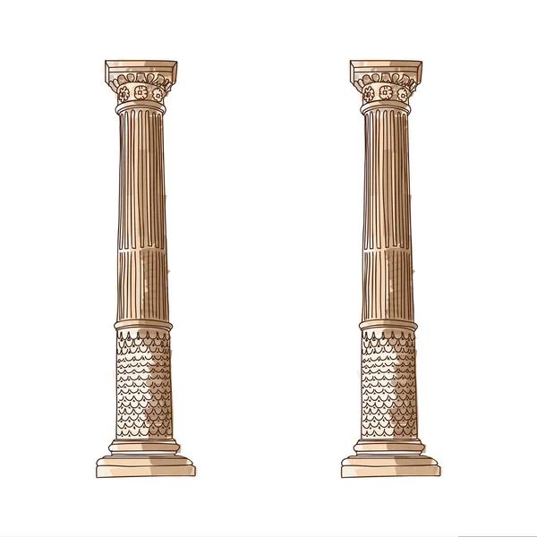 Stilize Yunan doodle Dor iyonik Korint sütun. Vektör çizim. Klasik mimari — Stok Vektör