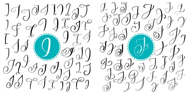 Set Buchstaben i, j. handgezeichnete Vektor florieren Kalligraphie. Schriftart. isolierte, mit Tinte geschriebene Buchstaben. Handgeschriebener Pinselstil. Handschrift für Logos Verpackungsplakat — Stockvektor