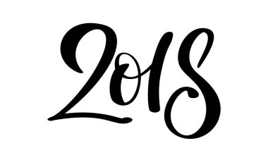 Sayı Noel 2018 elle çizilmiş yazı beyaz zemin üzerine siyah. Hat için 2018 yeni yıl tebrik kartı tasarım şablonu. Vektör çizim
