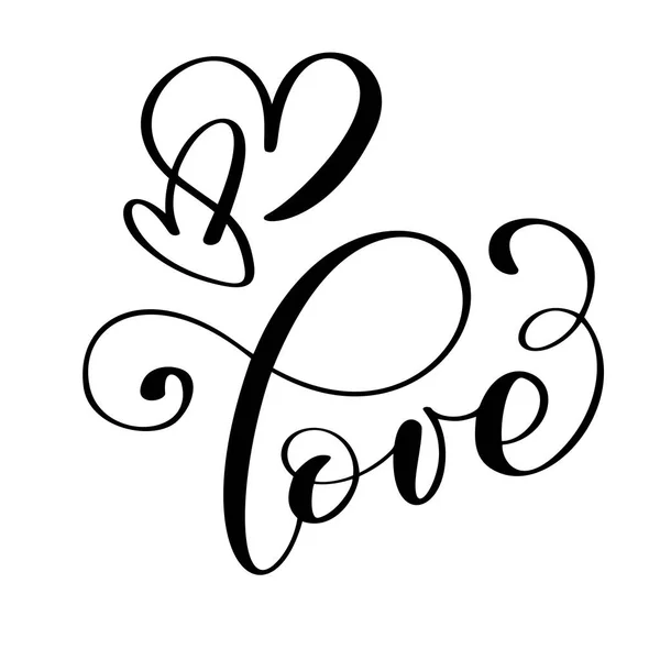 Love calligraphic vector text with romantic hearts. Handwritten ink ...