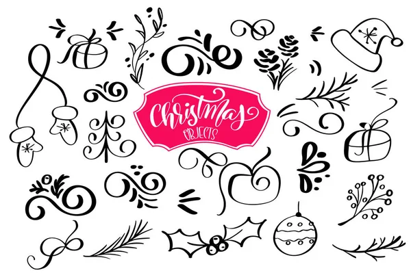 Conjunto de elemento de design de Natal no estilo doodle. Ilustração vetorial — Vetor de Stock