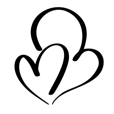 İki sevgili kalp. El yapımı vektör hat. Dekor için tebrik kartı, kupa, fotoğraf bindirmeleri, tişört baskı, el ilanı, afiş tasarımı