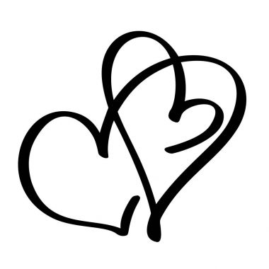 İki sevgili kalp. El yapımı vektör hat. Dekor için tebrik kartı, kupa, fotoğraf bindirmeleri, tişört baskı, el ilanı, afiş tasarımı