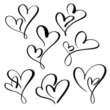 İki sevgili kalp ayarlayın. El yapımı vektör hat. Dekor için tebrik kartı, kupa, fotoğraf bindirmeleri, tişört baskı, el ilanı, afiş tasarımı