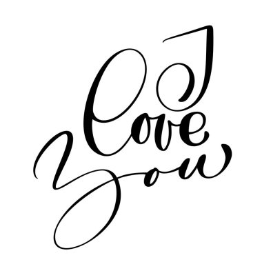 Metin kartpostal seviyorum. Sevgililer günü için ifade. Mürekkep çizim. Modern fırça hat. Beyaz arka plan üzerinde izole