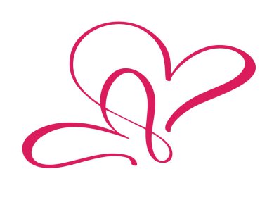 İki kırmızı sevgili kalp. El yapımı vektör hat. Dekor için tebrik kartı, kupa, fotoğraf bindirmeleri, tişört baskı, el ilanı, afiş tasarımı