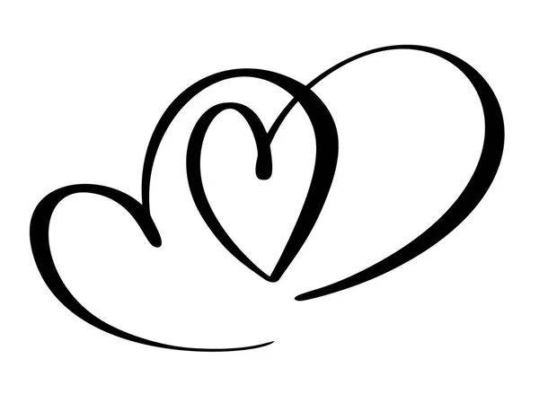 Två älskande hjärtat. Handgjorda vektor kalligrafi. Decor för gratulationskort, mugg, Foto överlägg, t-shirt tryck, flyer, affisch design — Stock vektor