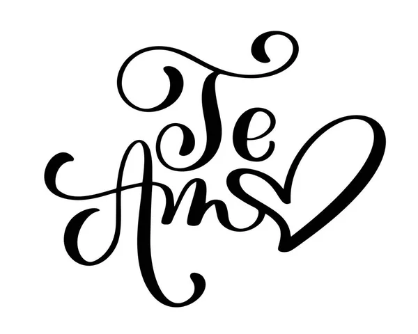 Te Amo vous aime espagnol texte calligraphie vectoriel lettrage pour carte de Saint-Valentin. Illustration vectorielle pour superpositions de photos, impression de t-shirt, flyer, poster design, tasse, oreiller — Image vectorielle