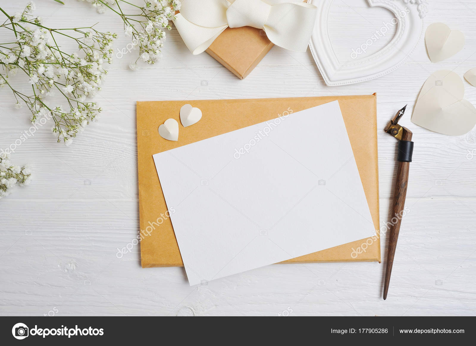 Download Mockup Letter With A Calligraphic Pen Greeting Card For St Valentines Day In Rustic Style With Place For Your Text Flat Lay Top View Photo Mock Up Stock Photo Image By C