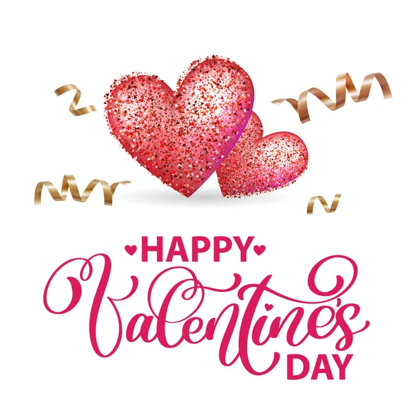 幸せなバレンタインの日ロマンチックなグリーティング カード現代書道の心と金の蛇紋岩、タイポグラフィ ポスター付き。ベクトル図 — ストックベクタ