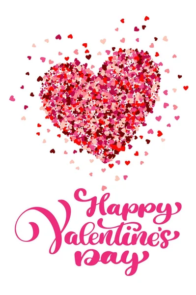 心書道ハッピーバレンタインデー形ピンクと赤の紙吹雪ベクトル バレンタイン カード — ストックベクタ