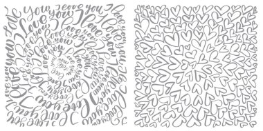 metin güzelleşmek hat vintage sevgi ve kalpleri. İllüstrasyon vektör elle çizilmiş, el vektör tarzı mutlu Sevgililer günü işareti yazılı