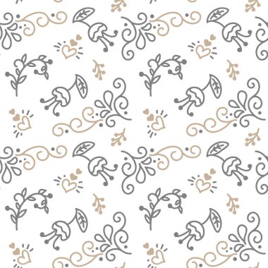 El ile Seamless Modeli yaprakları beyaz bir arka plan üzerinde İskandinav tarzı boyanmış. Sevgililer günü, düğün, doğum günü tebrik kartı illüstrasyon vektör