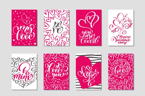 愛のベクトルのバレンタインの日カードのテンプレートを設定します。手描き 2 月 14 日ギフト タグ、ラベルまたはポスター コレクションです。ヴィンテージ大好き背景をレタリング — ストックベクタ