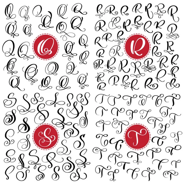 손으로 그린 벡터 서 예 문자 Q, R, S, t. 스크립트 글꼴의 집합입니다. 잉크와 함께 작성 하는 고립 된 편지. 필기 브러쉬 스타일입니다. 로고 포장 디자인 포스터에 대 한 손 글자 — 스톡 벡터