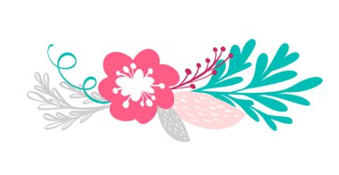 buket çiçek ve çiçek öğeleri İskandinav tarzında beyaz arka plan üzerinde izole. Çizilmiş vektör çizim el