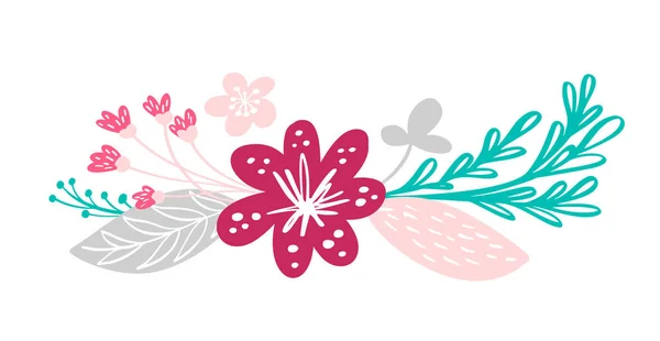 Blumenstrauß Blumen und florale Elemente isoliert auf weißem Hintergrund im skandinavischen Stil. handgezeichnete Vektor-Illustration — Stockvektor