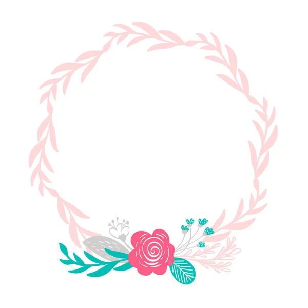 Floral wreath bouquet flowers Botanical elements isolated on white background in Scandinavian style. Hand drawn vector illustration — Stock Vector