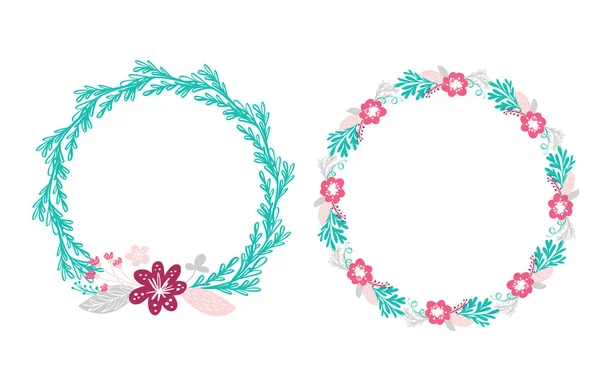 Deux fleurs de bouquet de couronne florale Eléments botaniques isolés sur fond blanc dans un style scandinave. Illustration vectorielle dessinée main — Image vectorielle