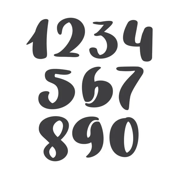 Insieme vettoriale di numeri di inchiostro calligrafico. ABC per il vostro disegno, pennello lettering, stile pennello scritto a mano font corsivo moderno isolato su sfondo bianco — Vettoriale Stock
