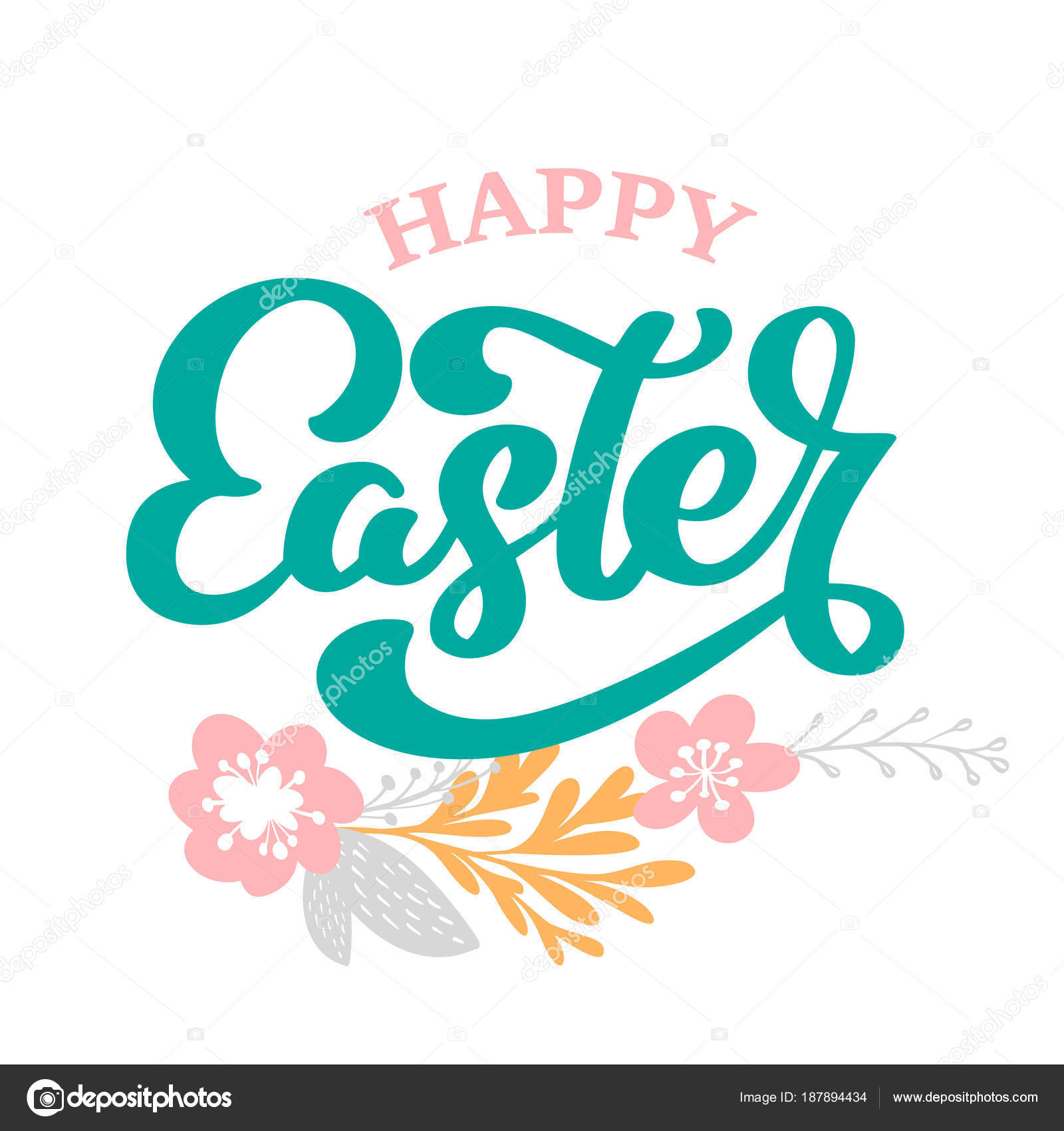Handgezeichneter Schriftzug frohe Ostern mit Blumen ...