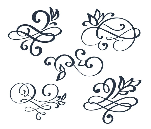 Vintage set hand drawn flourish separator Calligraphy elements symbol linked, join, passion and wedding. Template for t shirt, card, poster. Design flat element of valentine day. Vector illustration — Stock Vector