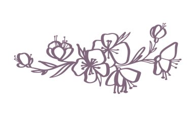 modern çiçek Çizim ve eskiz ile çizgi-roman Isolated beyaz zemin üzerine çiçek