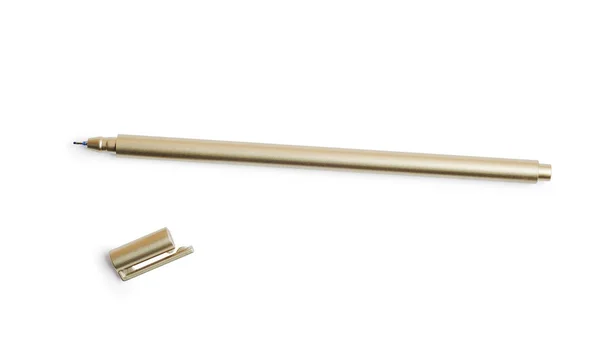 Gouden zakelijke pen geïsoleerde knipmasker op witte achtergrond, bovenaanzicht — Stockfoto
