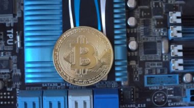 Cryptocurrency araştırma kavramı ile grafik ekran kartı üzerinde bitcoins