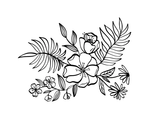 モダンな花の描画とスケッチ ライン アート分離された白い背景の上に花 — ストックベクタ