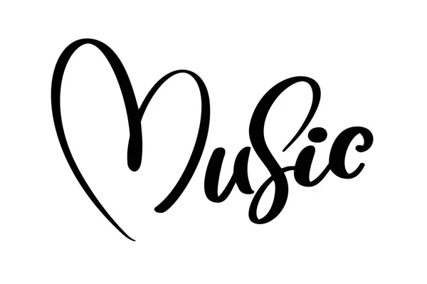 Música signo icono corazón. Símbolo de karaoke. cita de caligrafía moderna. Texto escrito a mano, aislado sobre fondo blanco. Frase ilustrativa vectorial — Vector de stock