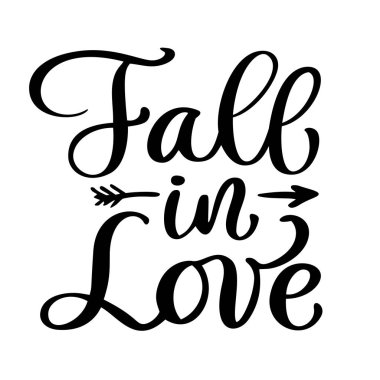 Aşk kartpostal vektörde düşmek. Sevgililer günü için ifade. Mürekkep çizim. Modern fırça hat metin. Beyaz arka plan üzerinde izole