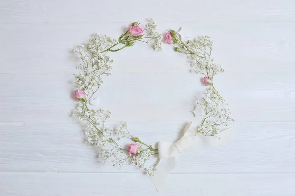 Mock up Composition wreath of white flowers rustic style