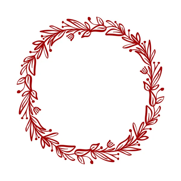Ghirlanda di fiore vettoriale di Natale rossa e bacche su rami con posto per testo. Illustrazione natalizia isolata per biglietto di auguri — Vettoriale Stock