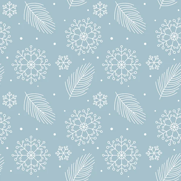 Vektor Weihnachten nahtlose Textur mit Blättern Zweige und Schneeflocken. kann für Tapeten, Musterfüllungen, Textilien, Webseiten-Hintergrund, Oberflächentexturen verwendet werden. Illustration — Stockvektor