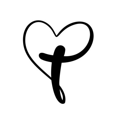 Beyaz Arkaplanda Cross yazan Vector Christian Logo Heart. İzole edilmiş El Çizimi Kaligrafi sembolü. Minimalist din simgesi