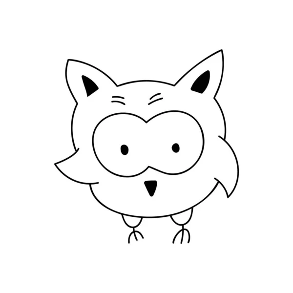 Carino il cartoon doodle Owl. Vettore logo isolato su sfondo bianco. contorno illustrazione in bianco e nero, elemento di design — Vettoriale Stock