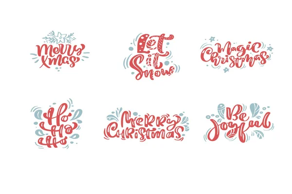 Satz von Weihnachten kalligraphische handgeschriebene Sätze. Weihnachtsaufkleber für Grußkarte, Plakat, moderne Winterpostkarte, Broschüre — Stockvektor